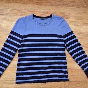 J. McLaughlin Striped Crew Neck Sweater Size Large Blue/Navy